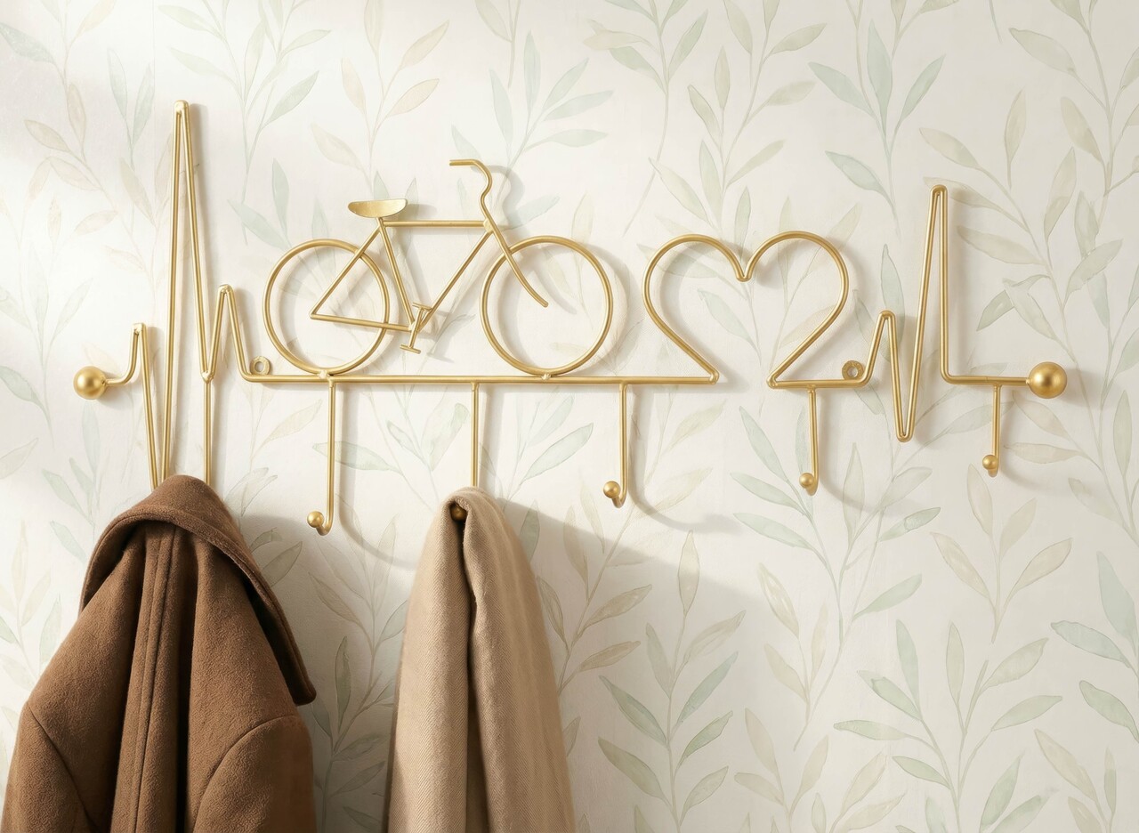 Cuier de perete, Mauro Ferretti, Bicycle, 59x3.2x26.5 cm, metal, auriu - imagine 7